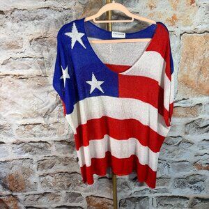 First Love - Americana Dolman Sleeve Lightweight Sweater - Red, White, Blue - 1x